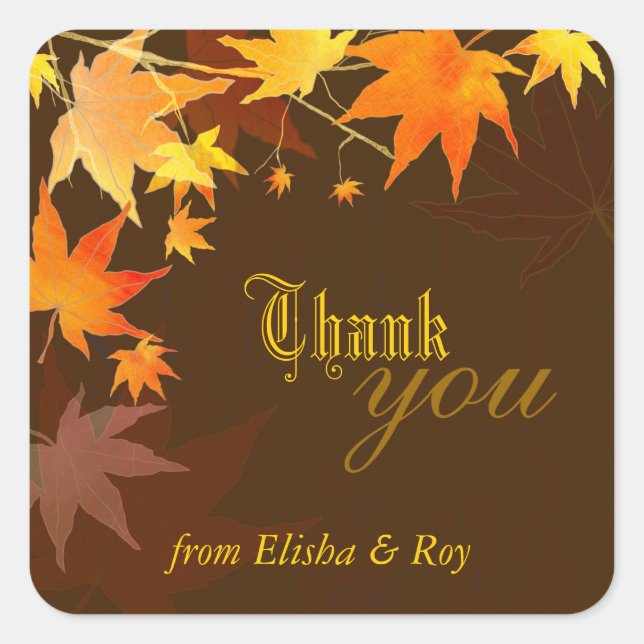 Adesivo Quadrado Autumn Bliss Maple Wedding Obrigado (Frente)