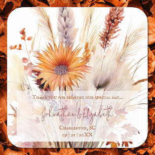 Adesivo Quadrado Autumn Boho Floral Wedding Favor Branca