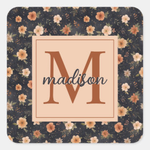 Adesivo Quadrado Autumn Dark Moody Terracotta Floral Monograma