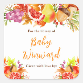 Adesivo Quadrado Autumn Fall Harvest Baby Shower Bookplate