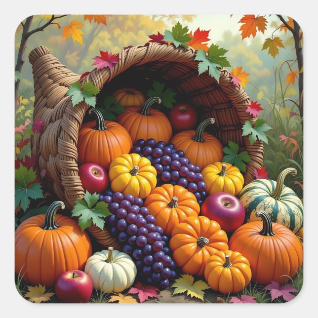 Adesivo Quadrado Autumn Harvest and Blessings Cornucopia  (Frente)