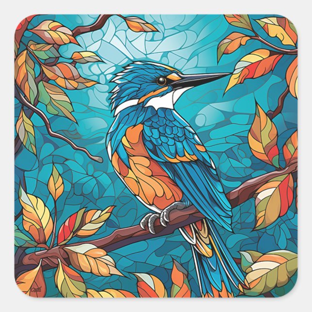 Adesivo Quadrado Autumn Kingfisher Sticker (Frente)