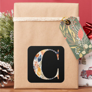 Adesivo Quadrado Autumn Leaves Padrão - Letra C Preta Inicial