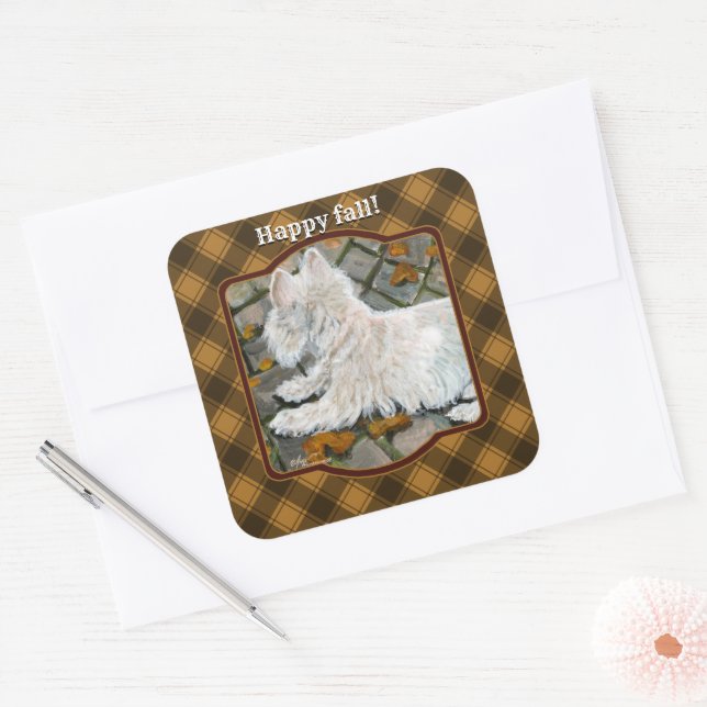 Adesivo Quadrado Autumn Leaves Westie no Pacio (Envelope)