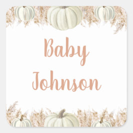 Adesivo Quadrado Autumn Pampas Grass Favor Tag | Rustic Fall Baby