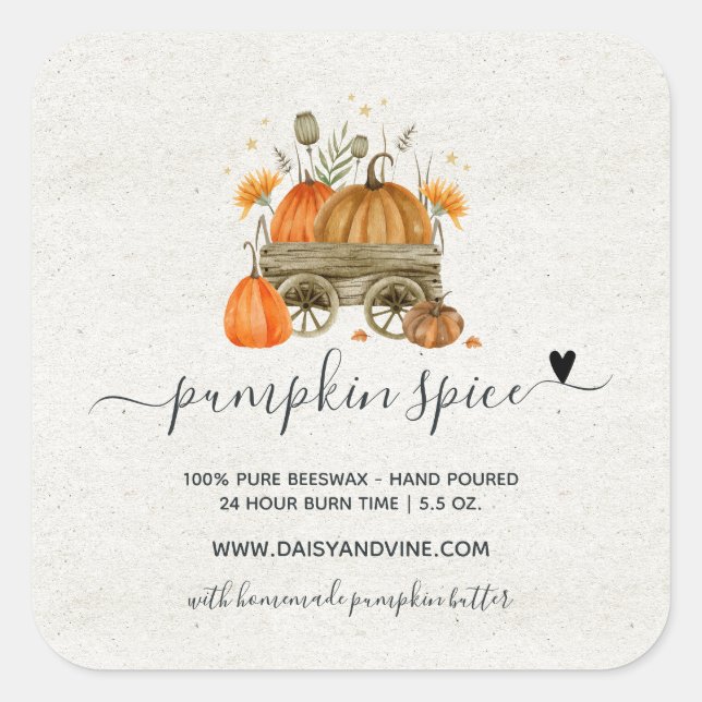 Adesivo Quadrado Autumn Pumpkin Spice | Vela artesanal (Frente)