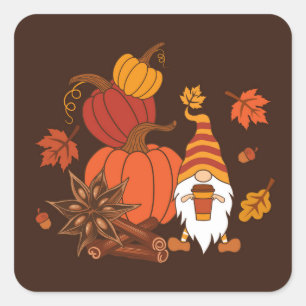 Adesivo Quadrado Autumn Pumpkins Gnome Spice Card