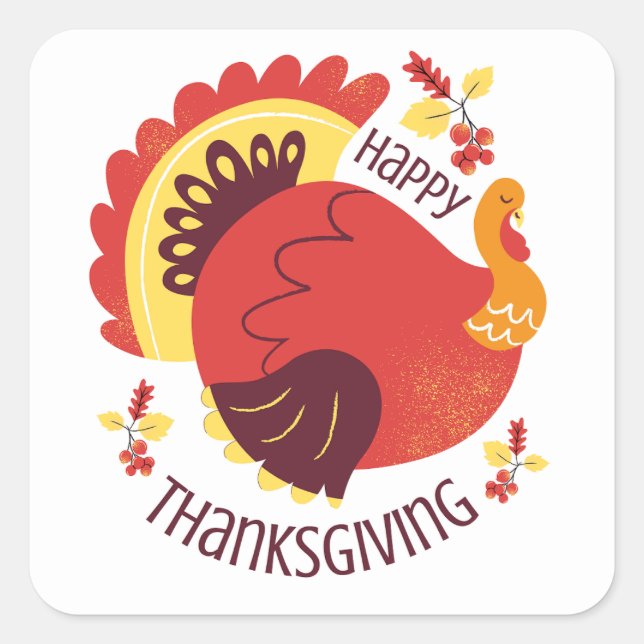Adesivo Quadrado Autumn Stylized Sitting Turkey Happy Thankiness (Frente)