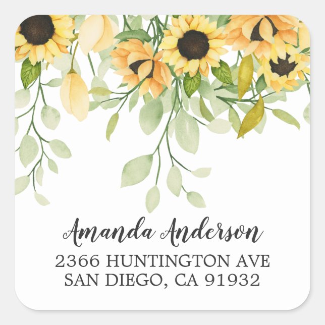 Adesivo Quadrado Autumn Yellow Floral Return Address (Frente)