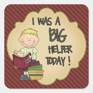 Adesivo Quadrado Auxiliar da cozinha para trás com tiras vermelhas