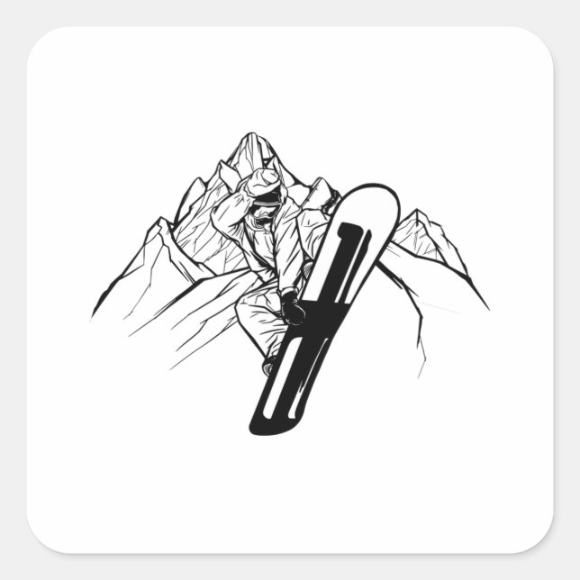 Adesivo Quadrado Aventura de Montanha Snowboarder (Frente)