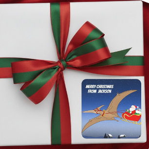 Adesivo Quadrado Aventura Divertida do Papai Noel de Pterodáctilo n