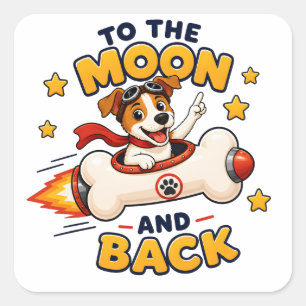 Adesivo Quadrado Aventura Espacial do Cão Até a Lua e de Volta
