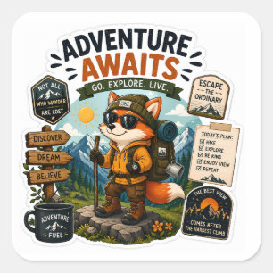 Adesivo Quadrado Aventura Espera – Hiking Fox Explorer