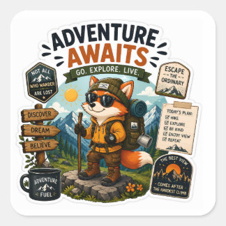 Adesivo Quadrado Aventura Espera – Hiking Fox Explorer