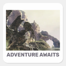 Adesivo Quadrado Aventura Espera. Paisagem de fantasia