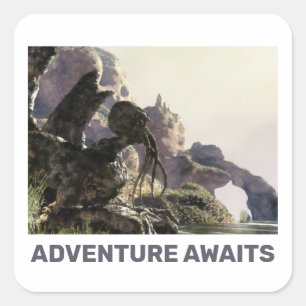 Adesivo Quadrado Aventura Espera. Paisagem de fantasia