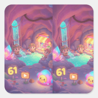 Adesivo Quadrado Aventura na Caverna de Cristal Fofa – Chibi Colori