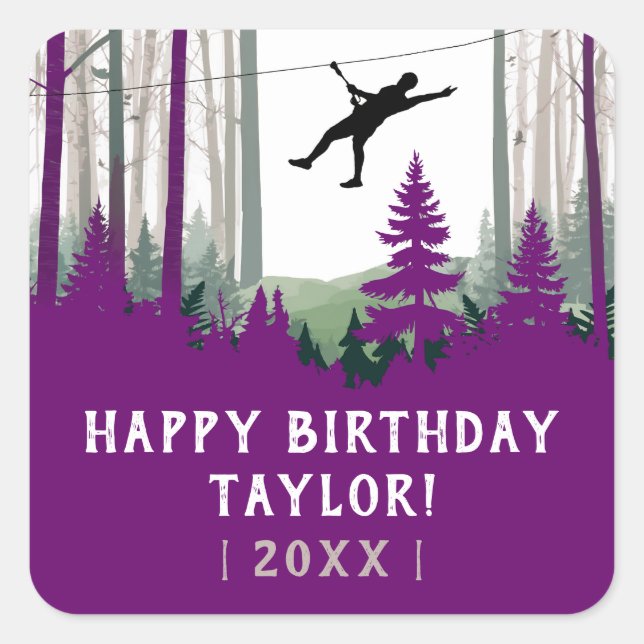 Adesivo Quadrado Aventura Natureza Zipline Aventura Floresta Roxa A (Frente)