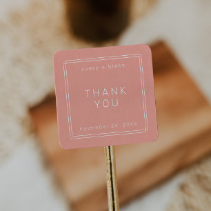 Adesivo Quadrado AVERY Casamento Mínimo de Blush Obrigado Sticker