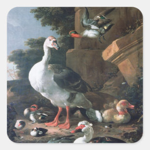 Adesivo Quadrado Aves aquáticas em uma paisagem clássica, século