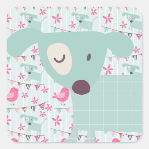 Adesivo Quadrado Aves, Cães, Bandeiras, Flores