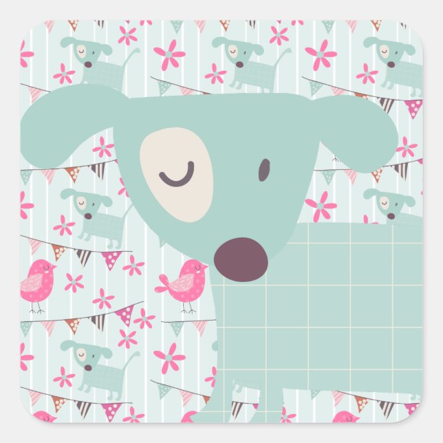 Adesivo Quadrado Aves, Cães, Bandeiras, Flores (Frente)