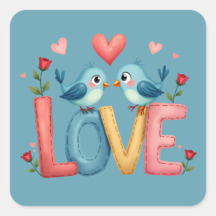 Adesivo Quadrado Aves Com Amor Whimsical Pastel Cottagecore Art