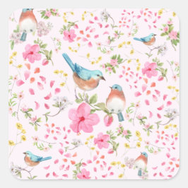 Adesivo Quadrado Aves e Flores primavera