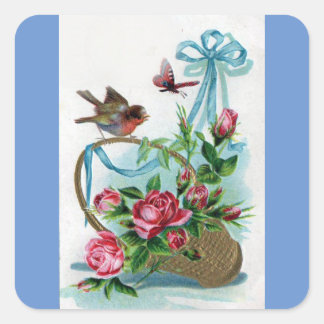 Adesivo Quadrado Aves E Flores Vintage