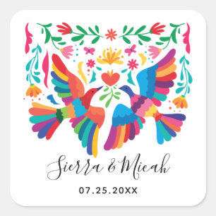 Adesivo Quadrado Aves Inspiradas Mexicanas Vibrantes e Floral