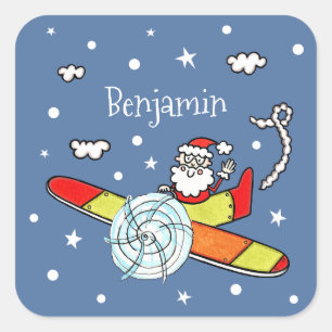 Adesivo Quadrado Avião Pai Natal Personalizado Papai Noel