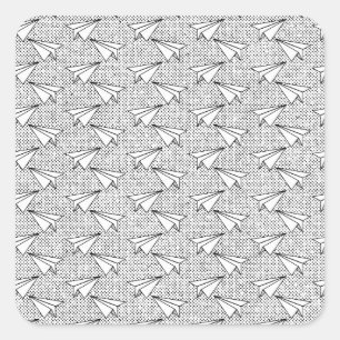 Adesivo Quadrado Aviões de papel padrão vintage.