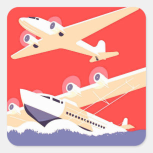 Adesivo Quadrado Aviões Poster Art Vintage Propeller Aviões