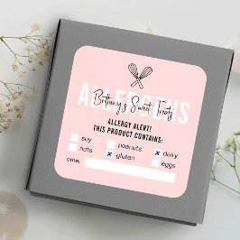 Adesivo Quadrado Aviso de alergia à segurança da Comida rosa e bran