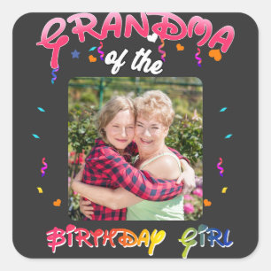 Adesivo Quadrado Avó da Garota de Aniversário Personalizada