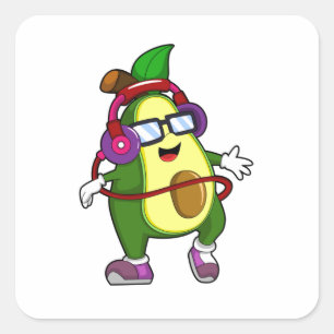 Adesivo Quadrado Avocado em Música com Fone de Ouvido