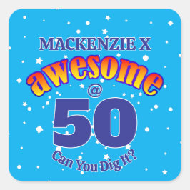 Adesivo Quadrado AWESOME 50 AZUL Claro Aniversário