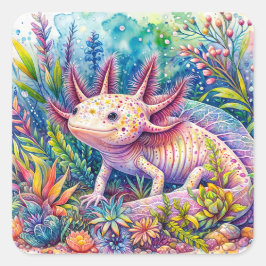 Adesivo Quadrado Axolotl Botanical Watercolor Art