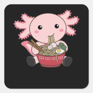Adesivo Quadrado Axolotl Comida Ramen Japonês Comida Kawaii Animai
