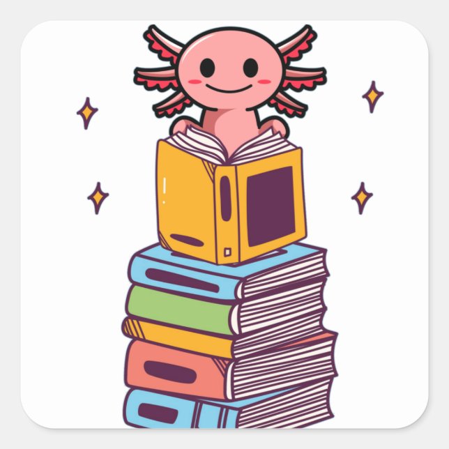 Adesivo Quadrado Axolotl de Leitura de Livro (Frente)