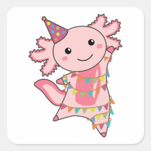 Adesivo Quadrado Axolotl Deseja Feliz Aniversário Para Você Axolo