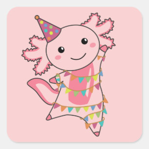 Adesivo Quadrado Axolotl Deseja Feliz Aniversário Para Você, Axolot