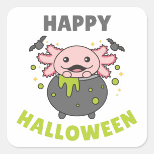 Adesivo Quadrado Axolotl Happy Halloween Cauldron Bat Square Sticke