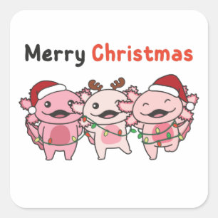 Adesivo Quadrado Axolotl natalício Axolotls Feliz Natal