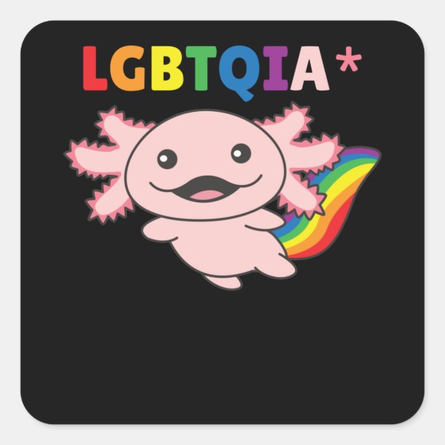 Adesivo Quadrado Axolotl - Orgulho LGBT do Sinalizador Arco-Íris (Frente)
