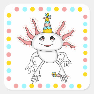 Adesivo Quadrado Axolotl Themed Festa de aniversário