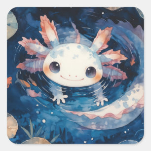 Adesivo Quadrado Axolotl Whimsical em Águas Luulares