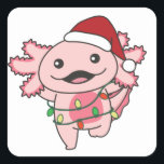Adesivo Quadrado Axolotls Christmas — Animais de inverno Axolotls S<br><div class="desc">O axolotl no Natal com luzes de fadas. Animais engraçados com presentes e neve nas férias. Uma doce saudação de Natal. Os Axolotls são animais bonitos e perfeitos para o Natal.</div>
