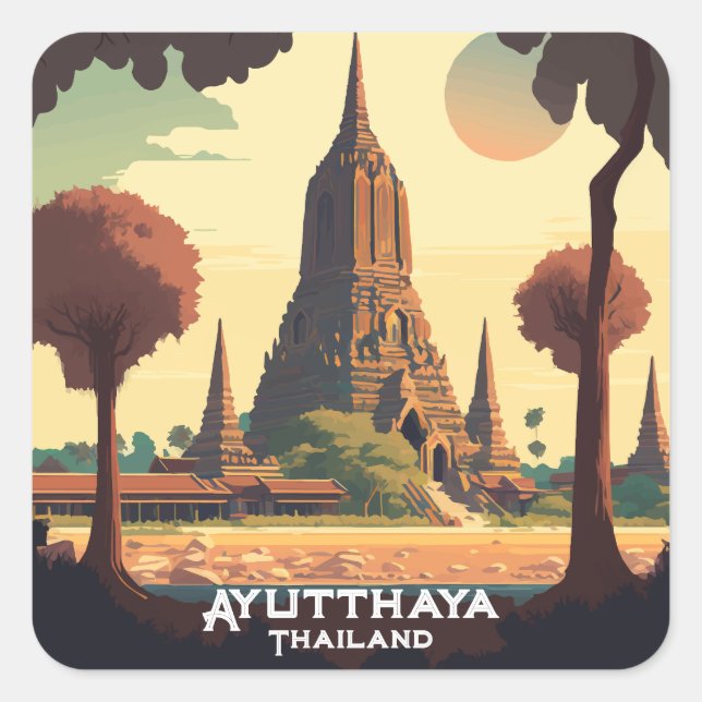 Adesivo Quadrado Ayutthaya Thailand Templple Sunset (Frente)